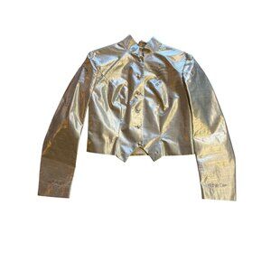 VTG-RARE! Cambrai  Collection Womens Metallic Silver/cream Cropped Jacket M